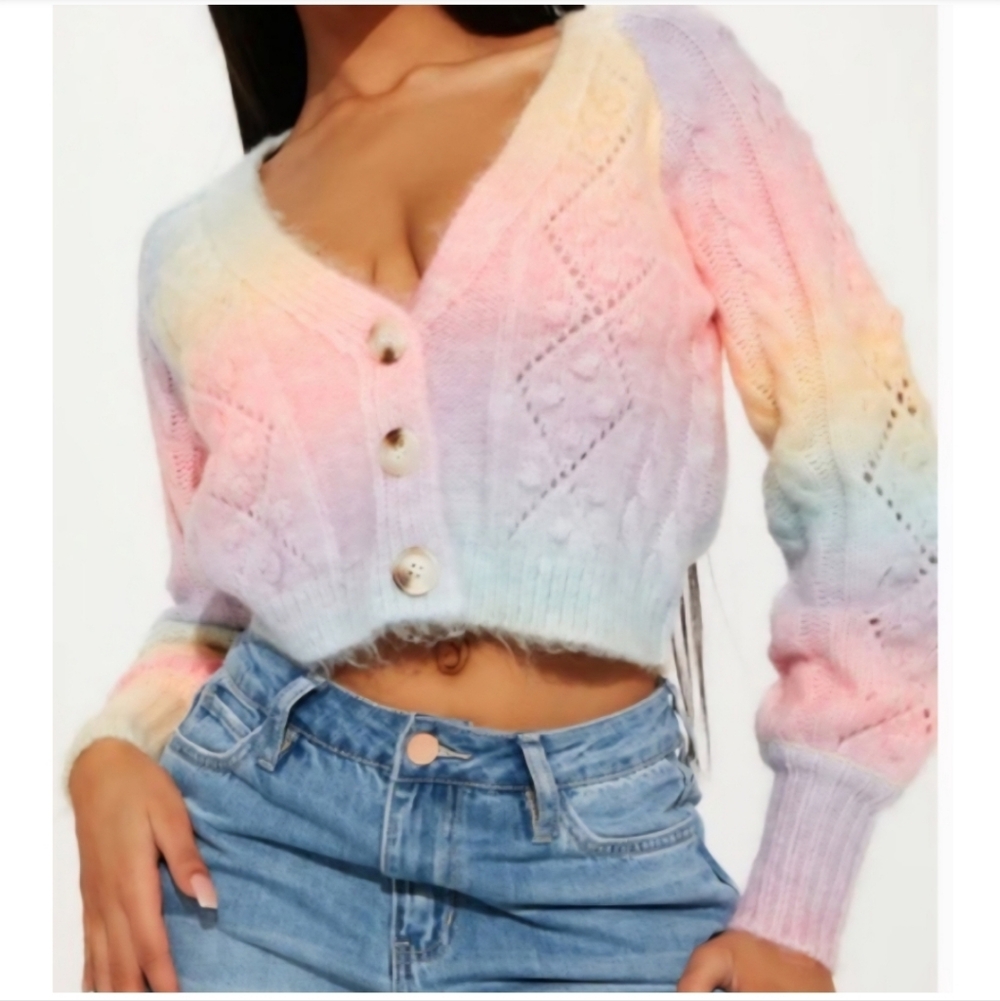 Fashion Nova Rainbow Bliss Cropped Cardigan, Size L - Picture 2 of 11